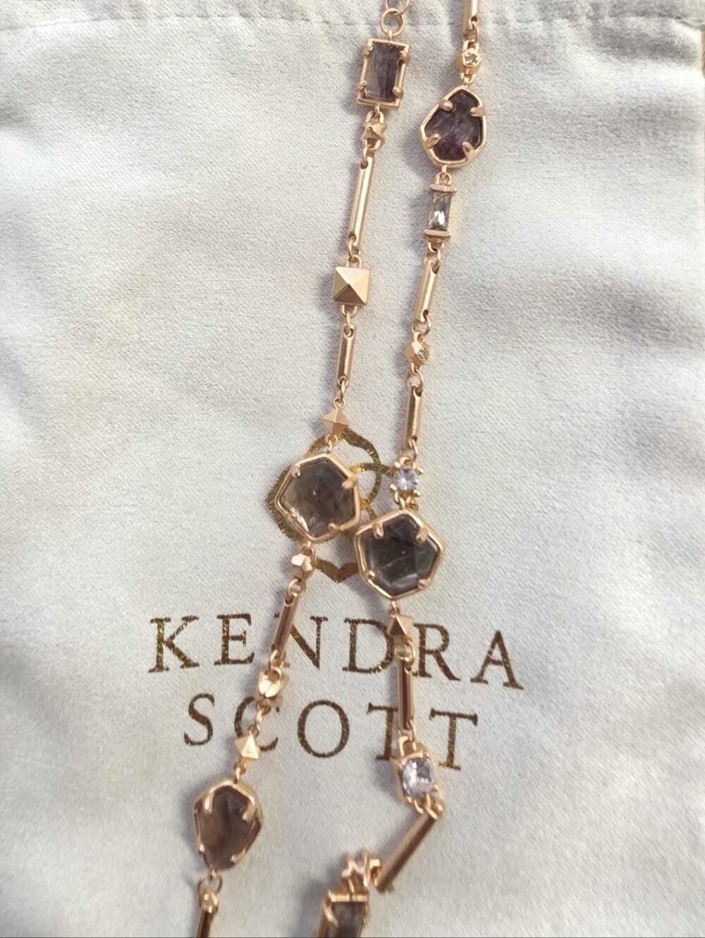 Kendra Scott Rose Gold Yazmin Sable Mica Stone Long Necklace - Picture 3 of 3
